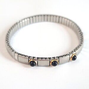 750 18k Gold Stainless Steel Stretch Bracelet Black Cabochons, Goldinox Italy